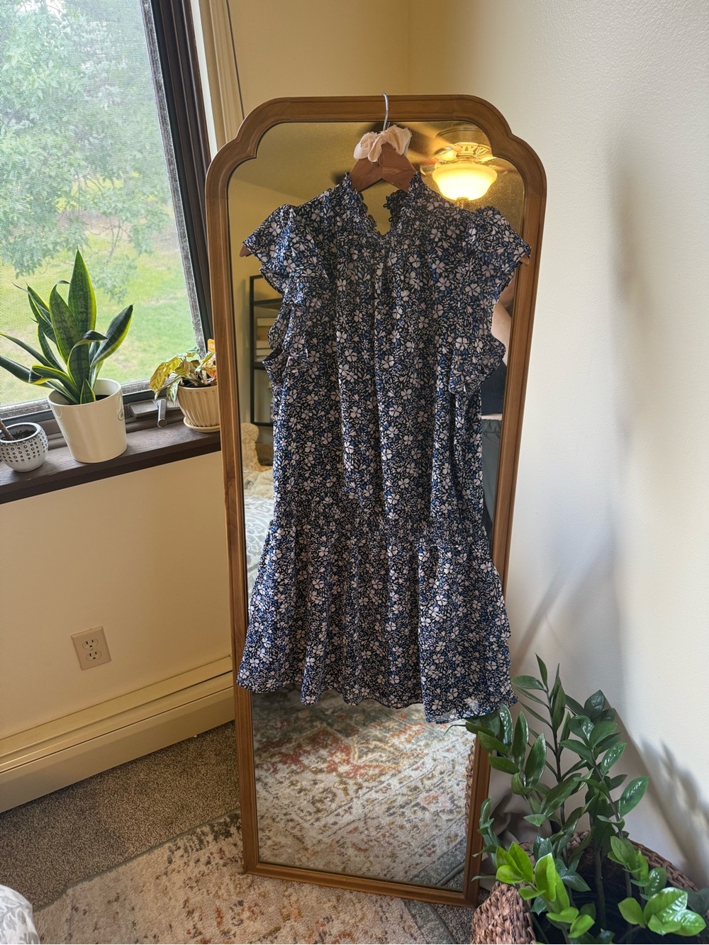 1. State Navy Floral Ruffle-Sleeve Mini Dress